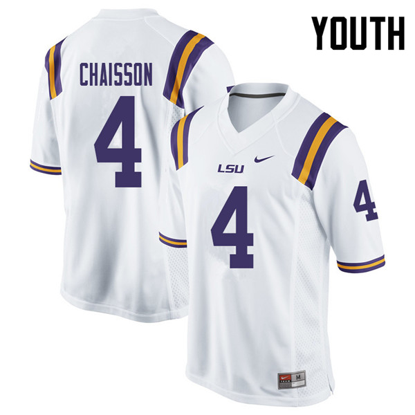 Youth #4 K'Lavon Chaisson LSU Tigers College Football Jerseys Sale-White - Click Image to Close